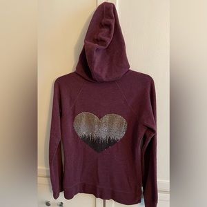 Victoria’s Secret Hoodie Purple Color Heart Sequin Full Front Zip Size XS
